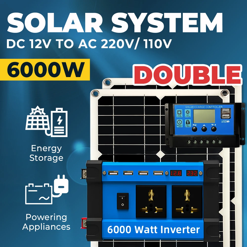 

6000W interver Outdoor Power 12v Solar Power Generator Solar Panel with 30A Solar Kit Charge Controller system Set Camping