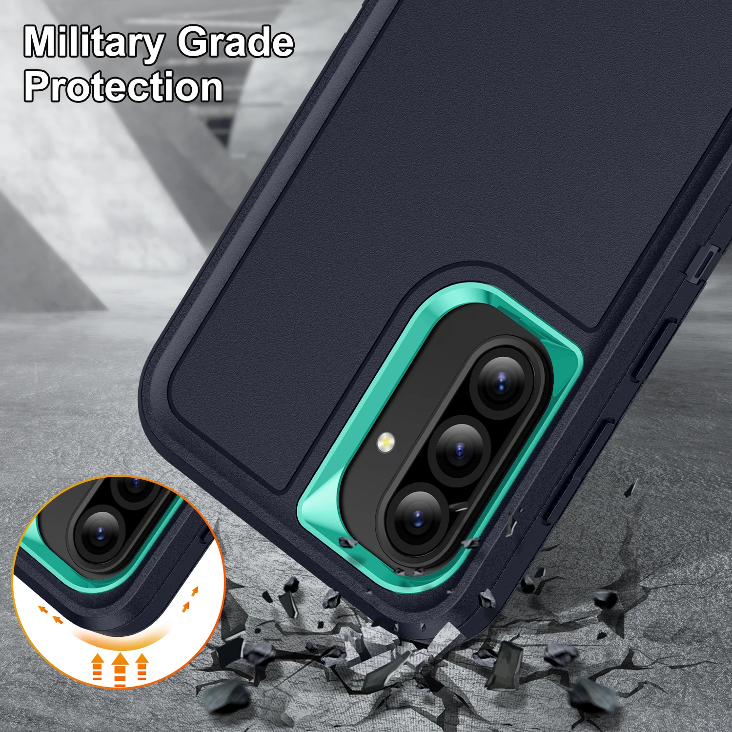 Triple Protection Heavy Armor Shockproof Phone Case with Hard Plastic Frame and Soft TPU Back Cover