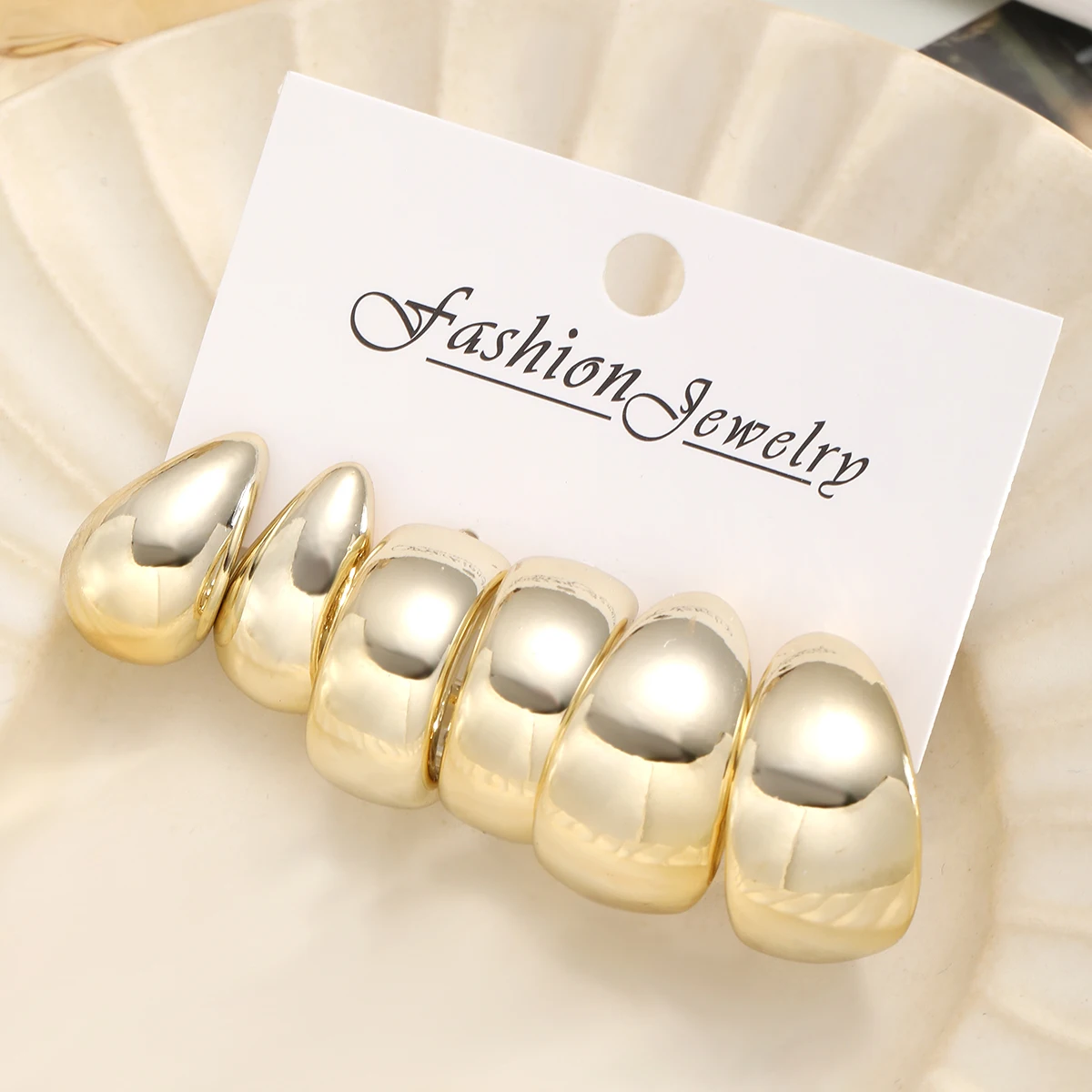 3pcs Gold Plated Chunky Earring Set for Women Big Circle Geometric Tear Drop Glossy Earrings Lightweight Fashion Jewelry Gifts