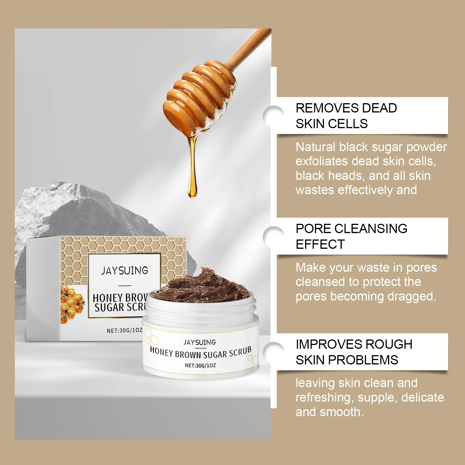 Honey Facial Scrub Remove Dead Skin Blackhead Deep Clean Oil Control Shrink Pores Moisturize Brighten Cleanser Exfoliating Cream 5