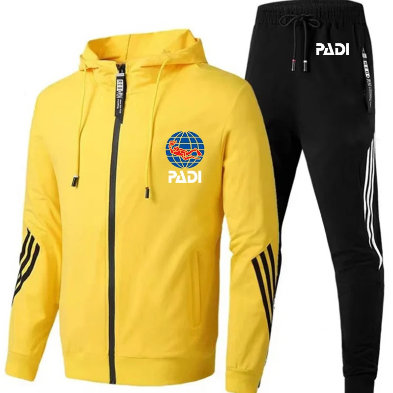 Men's diving driver Padi sports zipper striped hooded long sleeve zipper elastic waist casual pants suit