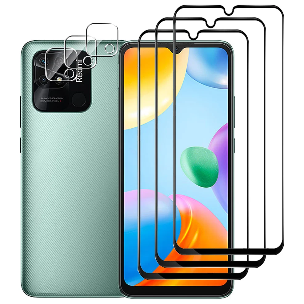 

6-in-1, Glass + Camera Film for Redmi-10C 10A High-quality Tempered Glass Redmi 10A Xiaomi Redmi 10 C Screen Protector Redmi 10C