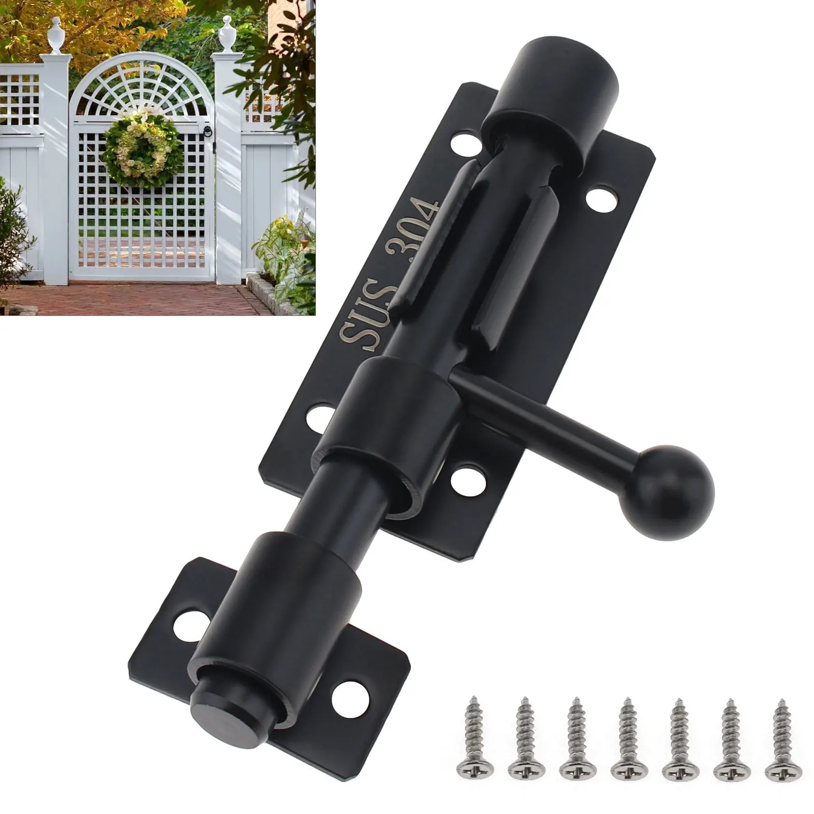 4 Inch Thickened 304 Stainless Steel Barrel Bolt Door Latch for Door Window Cabinet 8mm Padlock Hole Black Slide Lock
