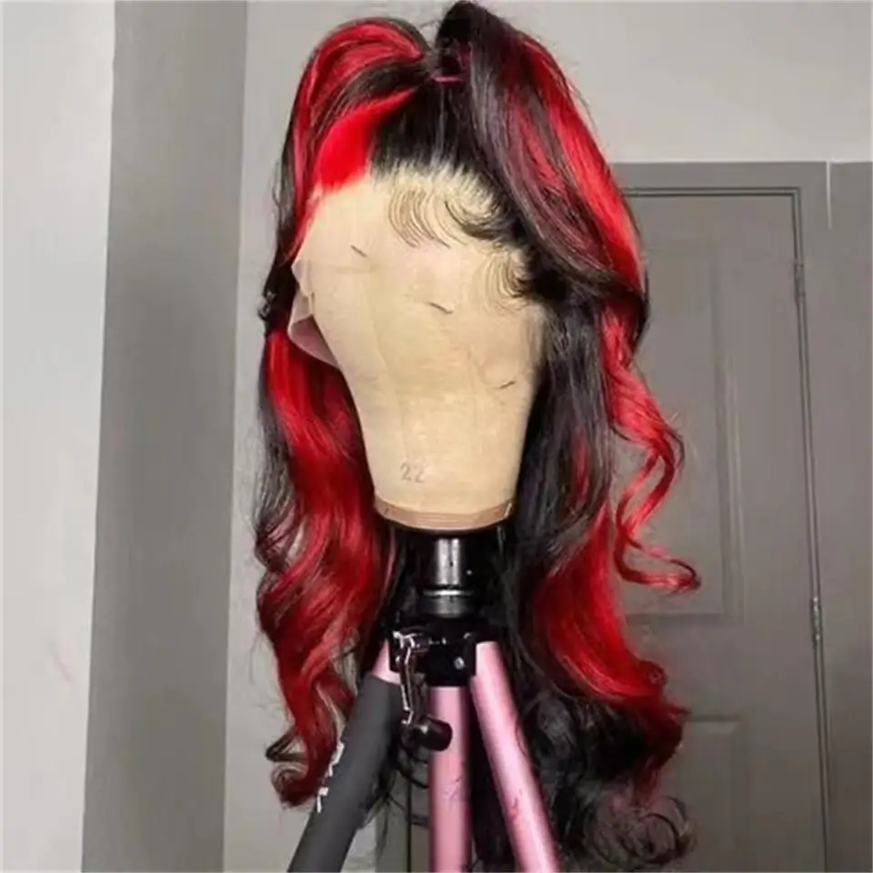 Ombre Highlights Red Colored Wigs Hd Transparent Lace Frontal Wig Body Wave Human Hair Pre Plucked 13x4 Lace Front HighlightWigs