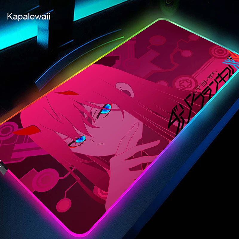 Rgb Anime Mouse Pad para Gamer Almofadas de Teclado de Borracha Led Tapete de Rato Grande Zero Dois xl Querido na Franxx 02 50x100cm