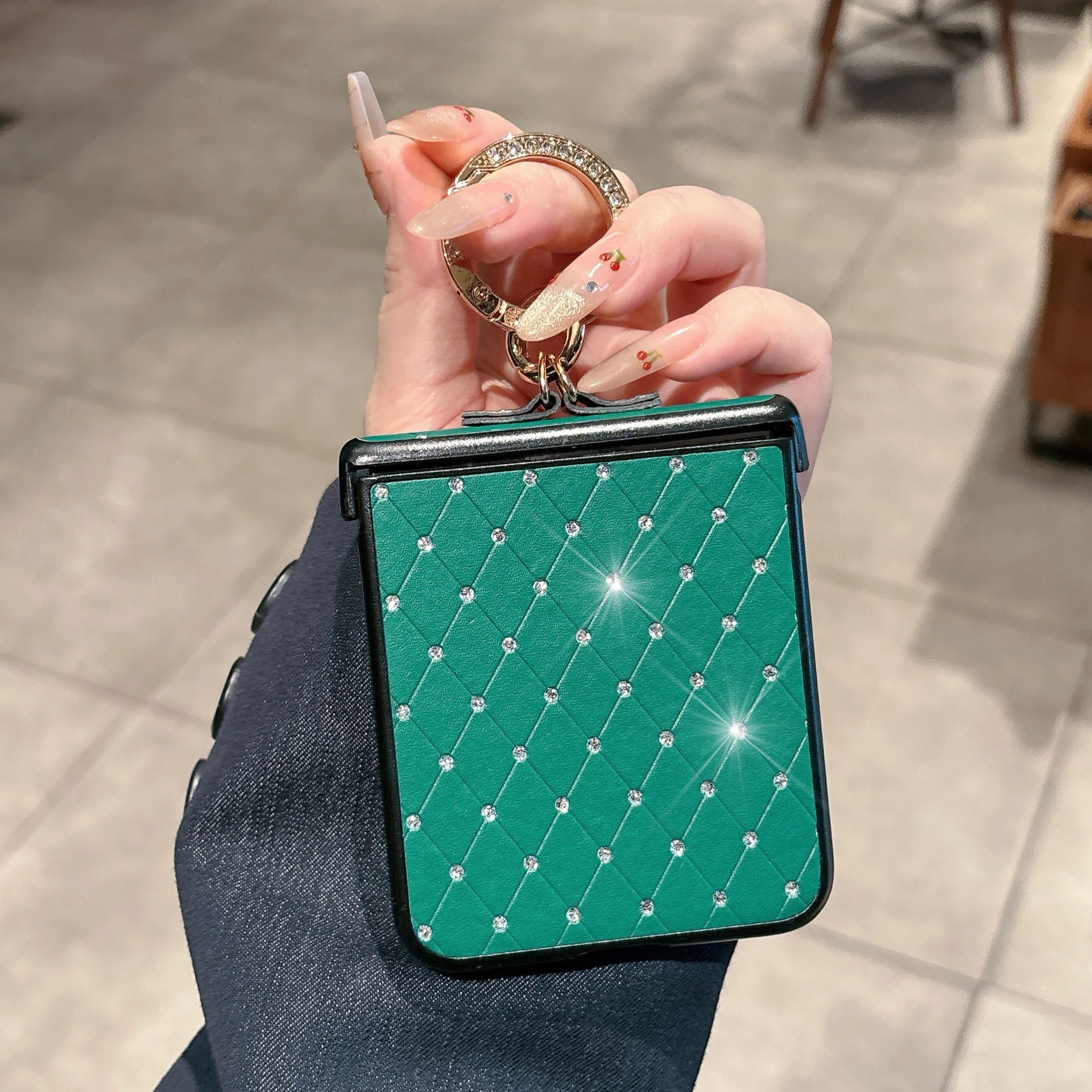 Rhombus Grid Faux Leather Diamond Hard Phone Case