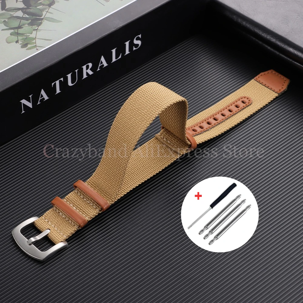 Breathable Retro Men’s Sports Nylon Watch Band in Khaki Field 20/22mm