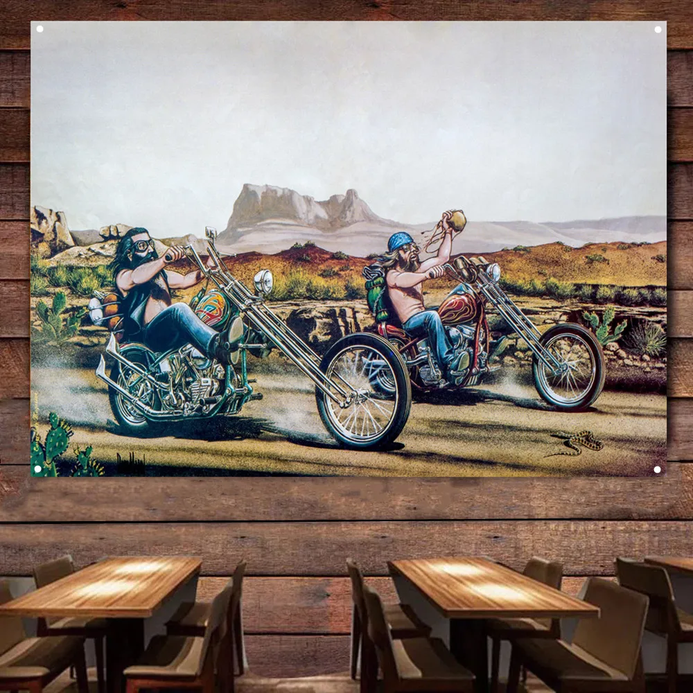Easy Rider Moto Flag Banner Murale Retro Wall Decor Poster Car Painting For Garage Man Cave Bar Club Pub Regalo Per Ciclisti