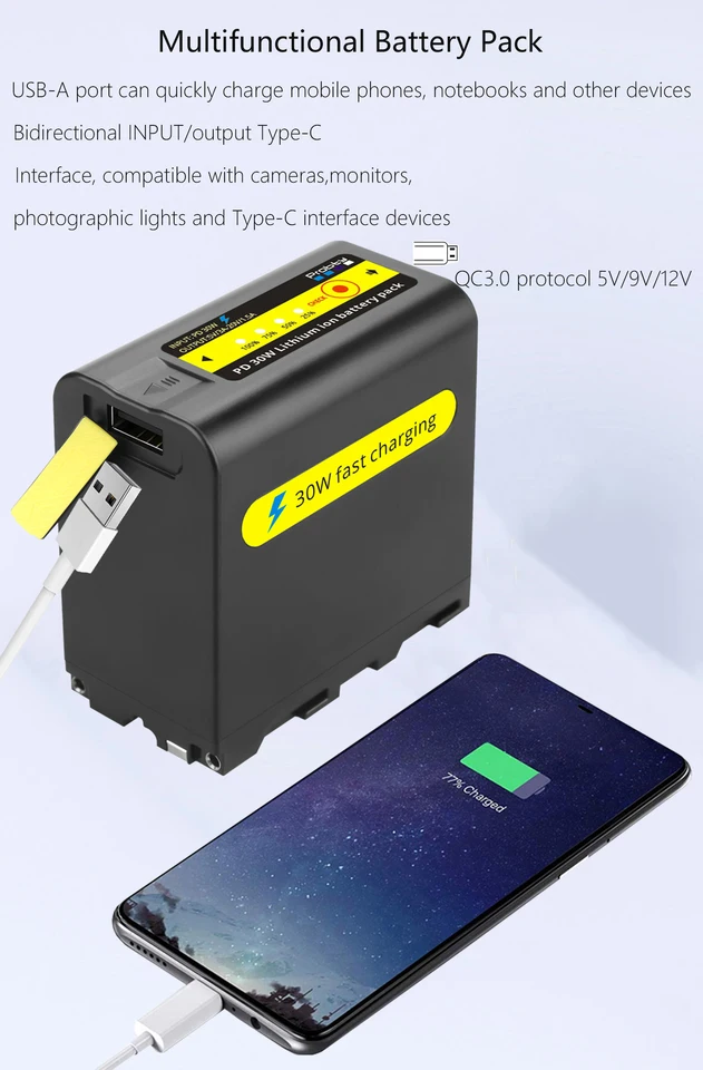 アップグレードNP-F970 np F970 NP-F980バッテリー30ワットpd双方向