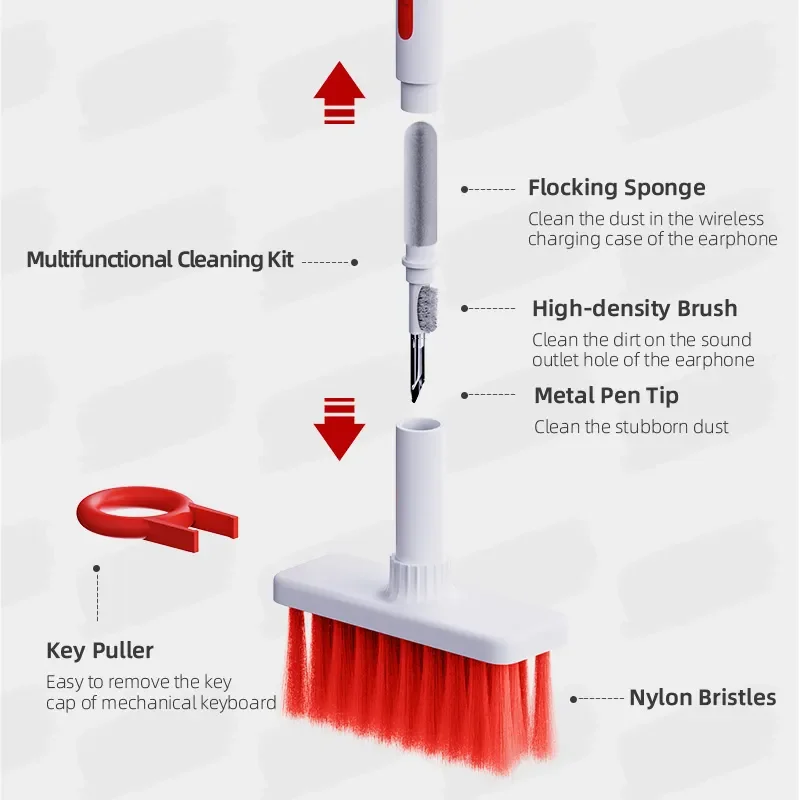 Cleaning Kit 5 in 1 Keyboard Cleaning Brush Kit Keycap Puller Earbuds Cleaner for Airpods Pro 1 2 3 Bluetooth Earphones Case Cleaning Tools