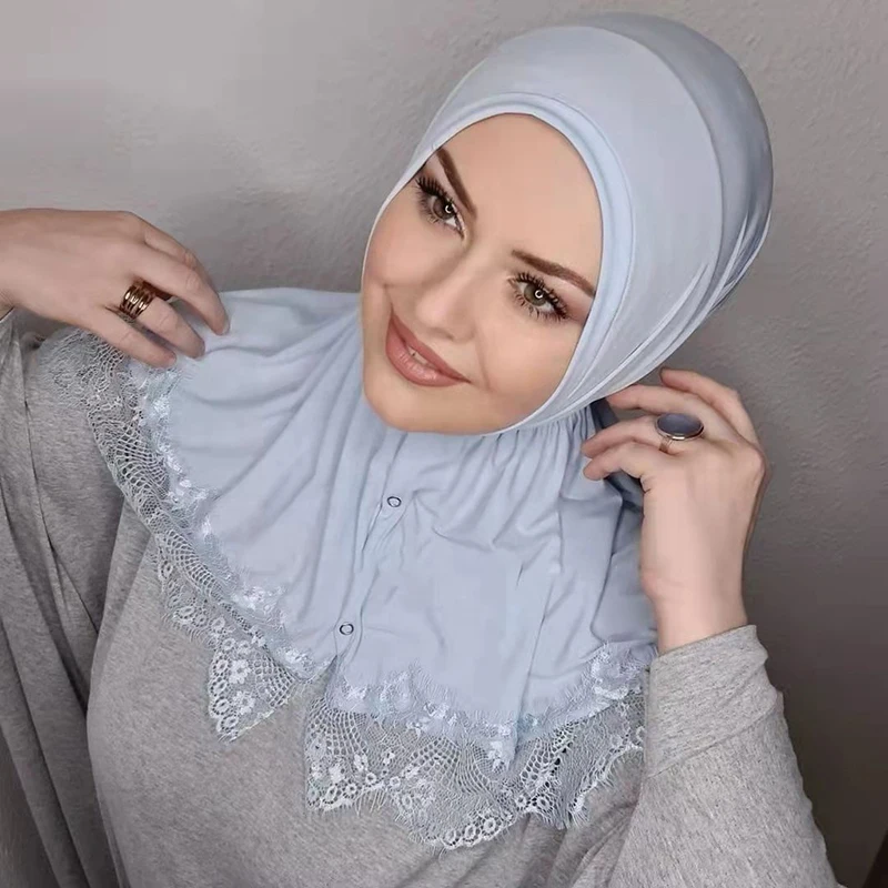 Women Scarf Turbans Head Instant Islamic Crinkle Shawl Muslim White Lace Modal Hijab Abaya Hijabs For