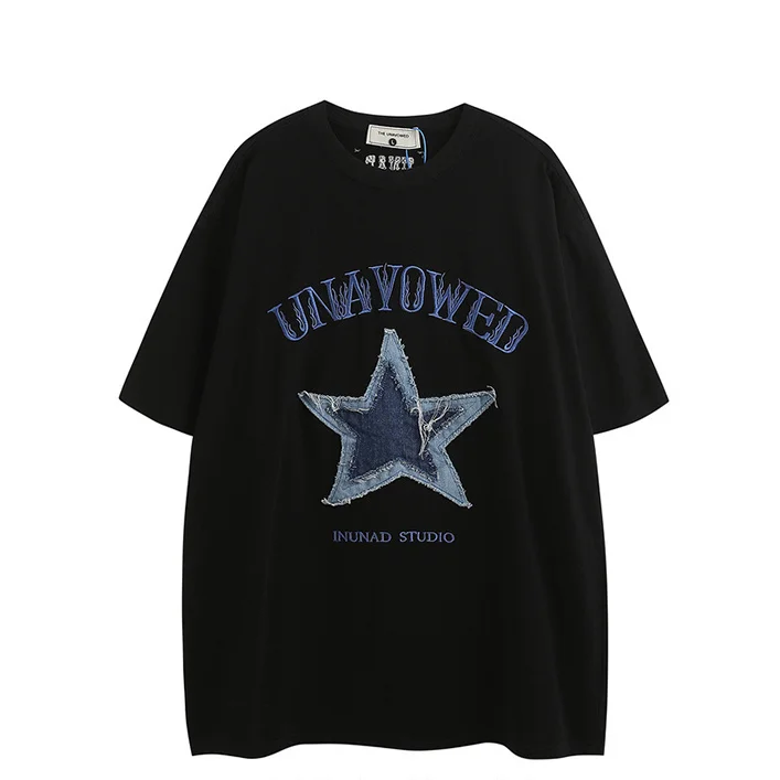 

Cotton fashion personalized Simple Graphic T shirt American Retro Y2K Men and Women Street Hip Hop Loose Art Short Sleeve Top