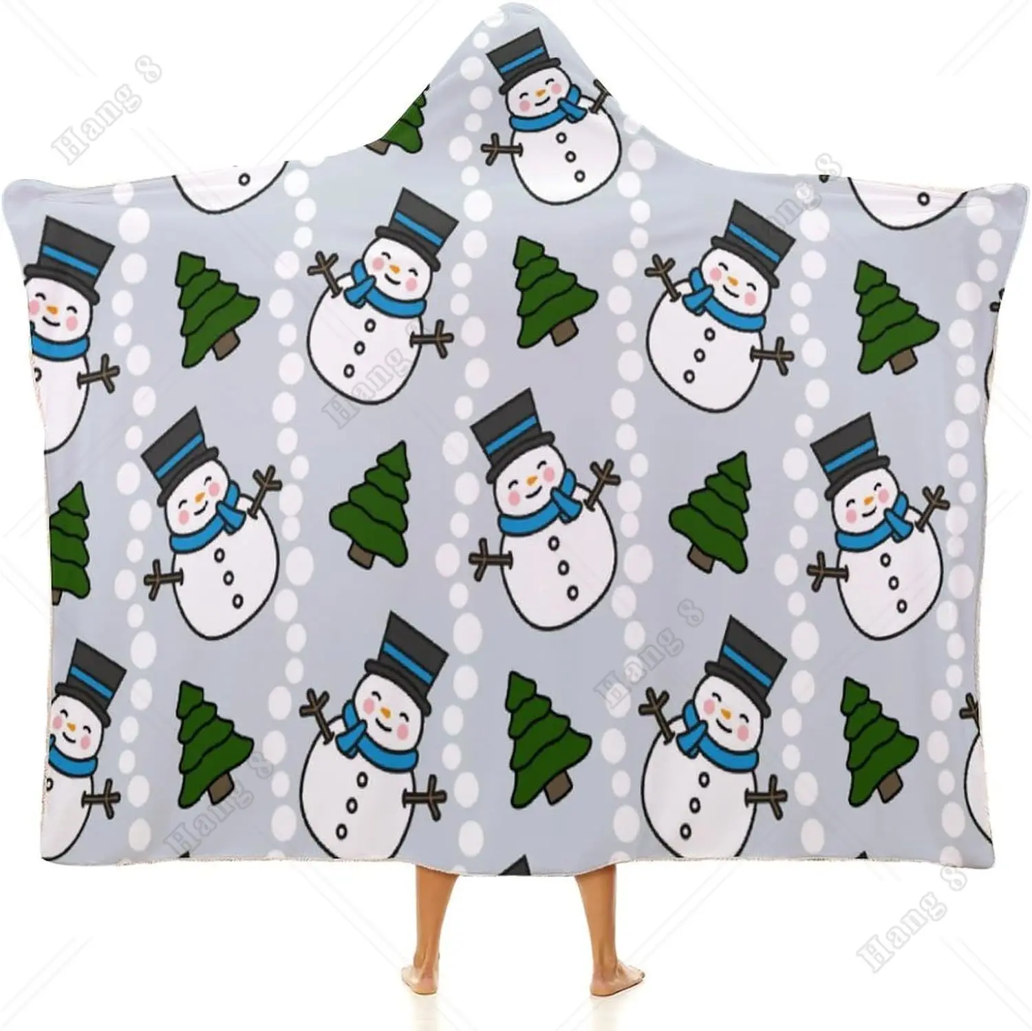 

Xmas Snowman Wearable Hooded Blanket for Men and Women Soft Hoodie Cloak Lightweight Throw Cape Cozy Poncho Blanket