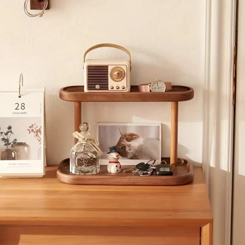 Set Organizzatore da Scrivania in Legno a 2 Livelli - Scaffale Multifunzionale per Gioielli, Cosmetici, Cancelleria e Decorazioni per la Casa - immagine 4