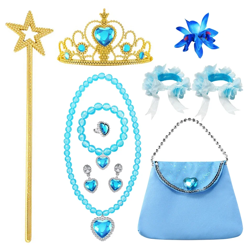 Cinderella Dress Charm Girls Jewelry Kids Crown and Magic Wands Glove Necklace Bracelet Earrings Set Wings Costume for Birthday 5
