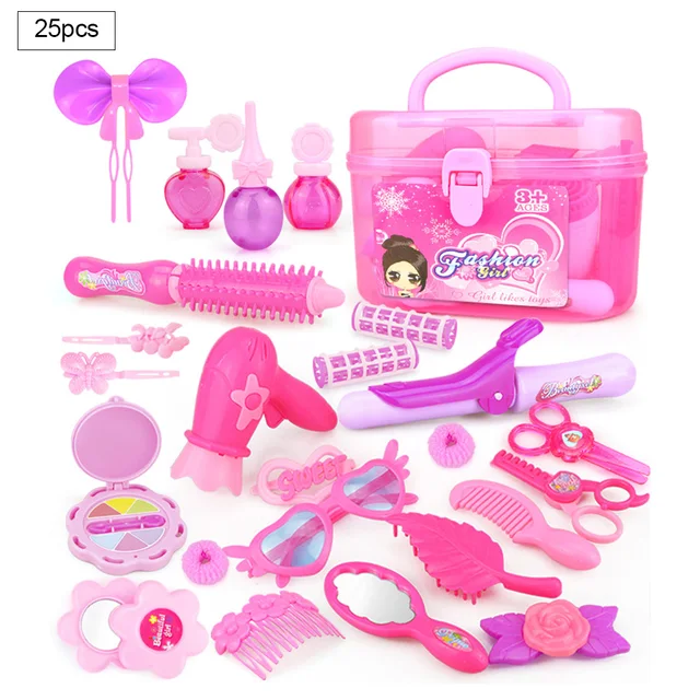 24-32PCS Pretend Play Kid Make Up Toys Pink Makeup Set Princess Hairdressing Simulation Plastic Toy For Girls Dressing Cosmetic 5