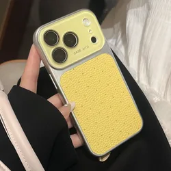 Polka Dot Leather Phone Case with Large Window and Camera Protection - iPhone 15 (Yellow)