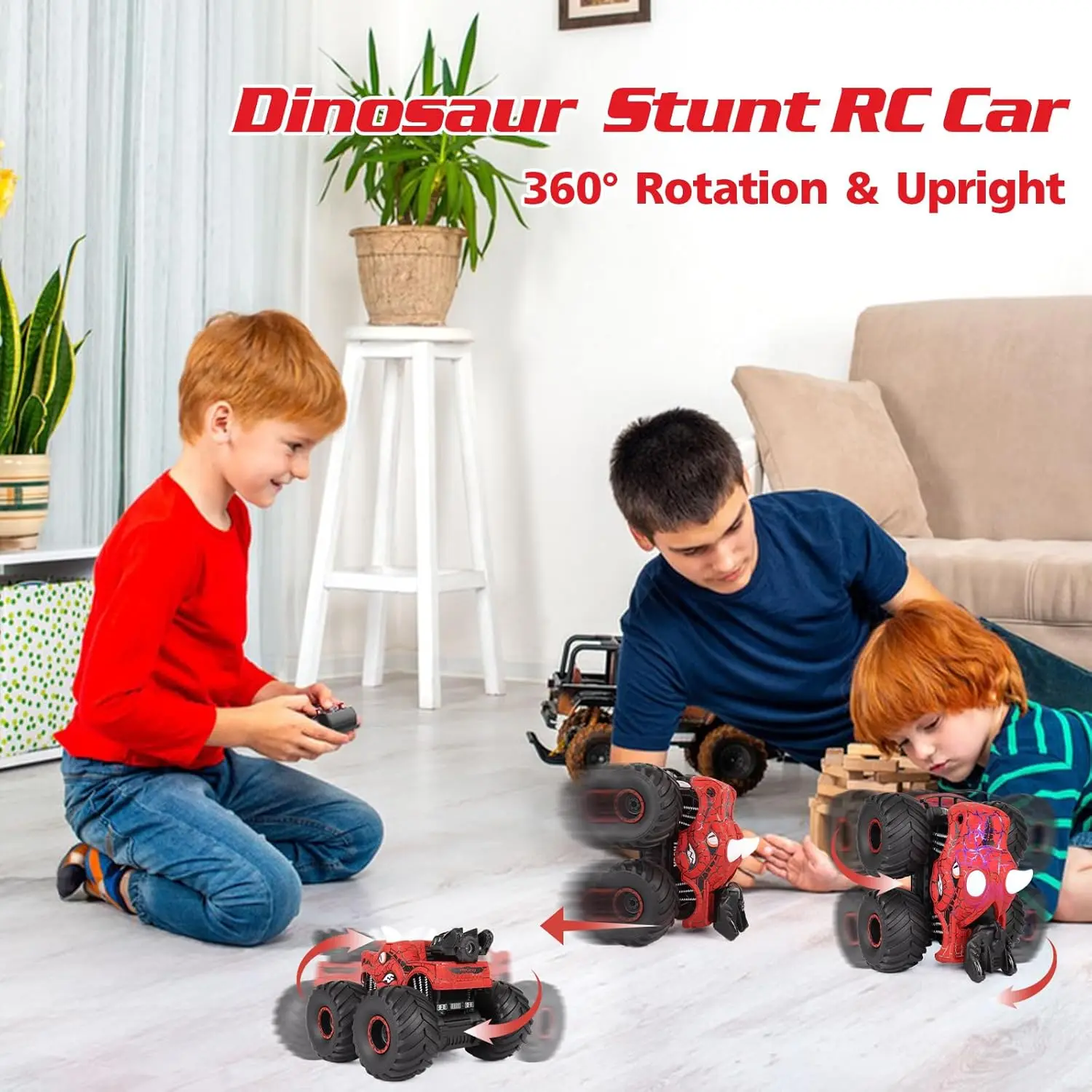 Monster Dinosaur Truck Remote Controlled Car Children's Toy 2.4 GHz RC Car Toy with Light, Sound, Spray All Terrain RC Toy 2