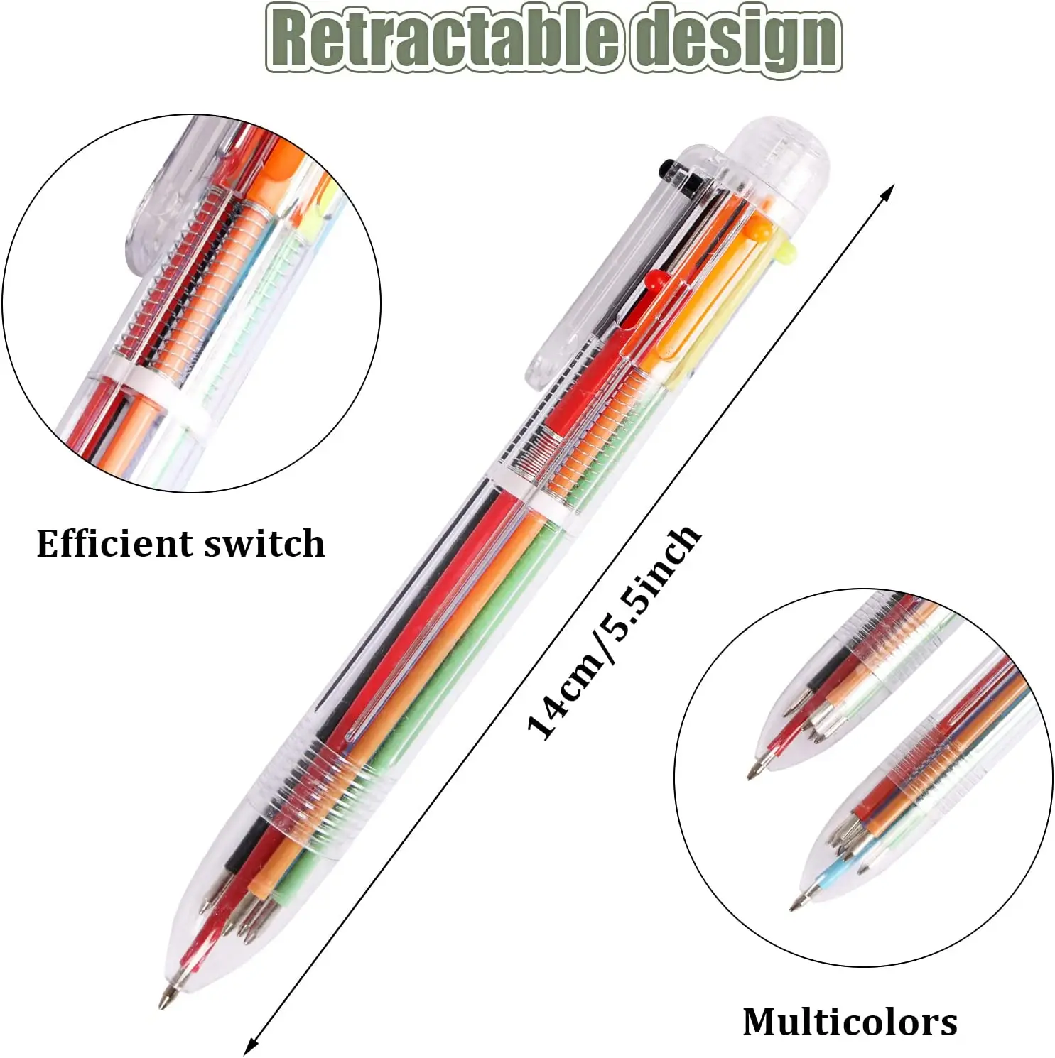 Agiferg Stylo à bille multicolore 6 en 1 0,5 mm, stylos à bille  rétractables 6 couleurs pour les étudiants de l'école de bureau cadeau pour  enfants (1 ml) 