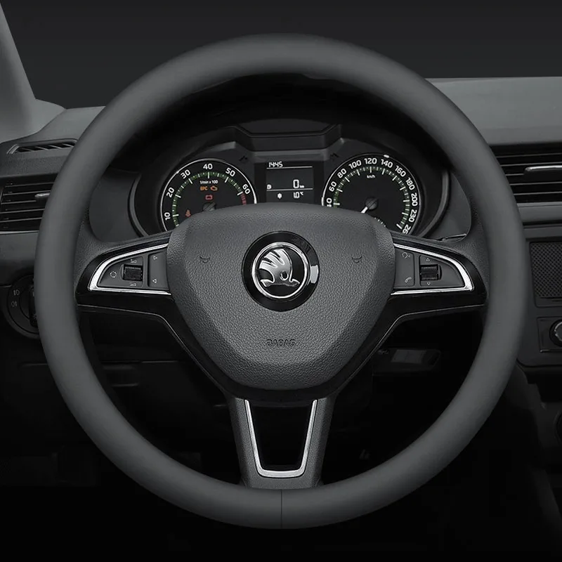 

Steering Wheel Cover for Skoda Rapid Superb Fabia Rapid Spaceback Karoq Car Decorative Accessories Genuine Leather Non-slip