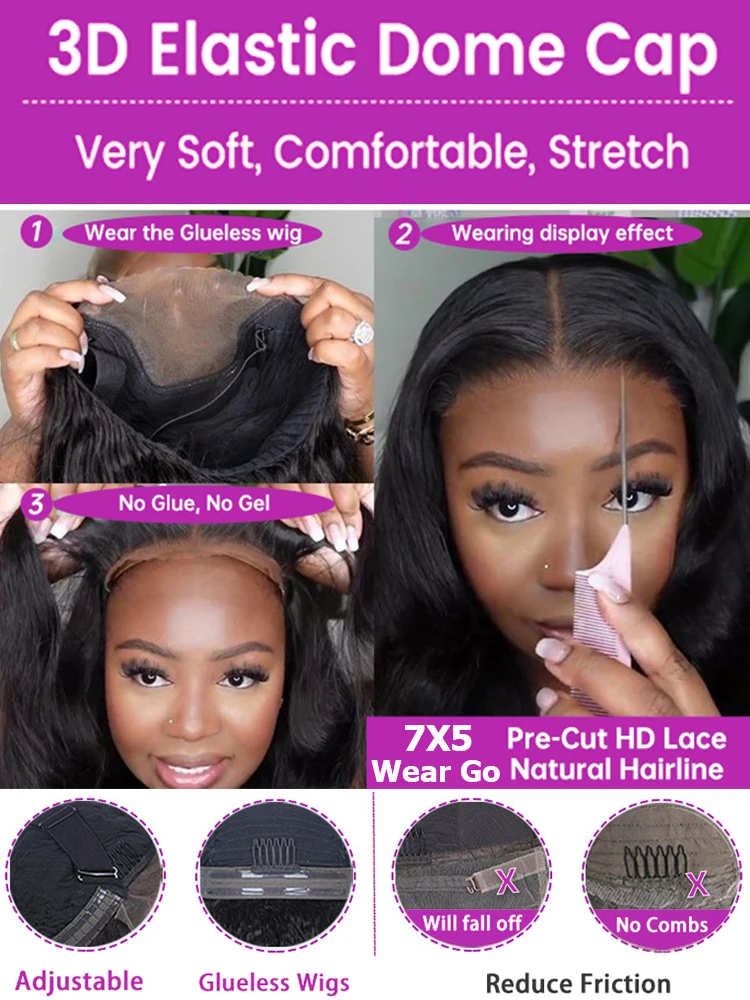 250 Density 7x5 13x4 Glueless Wig Human Hair Ready To Wear Go PrePlucked Brazilian13x6 Body Wave Hd Lace Frontal Wigs for Women