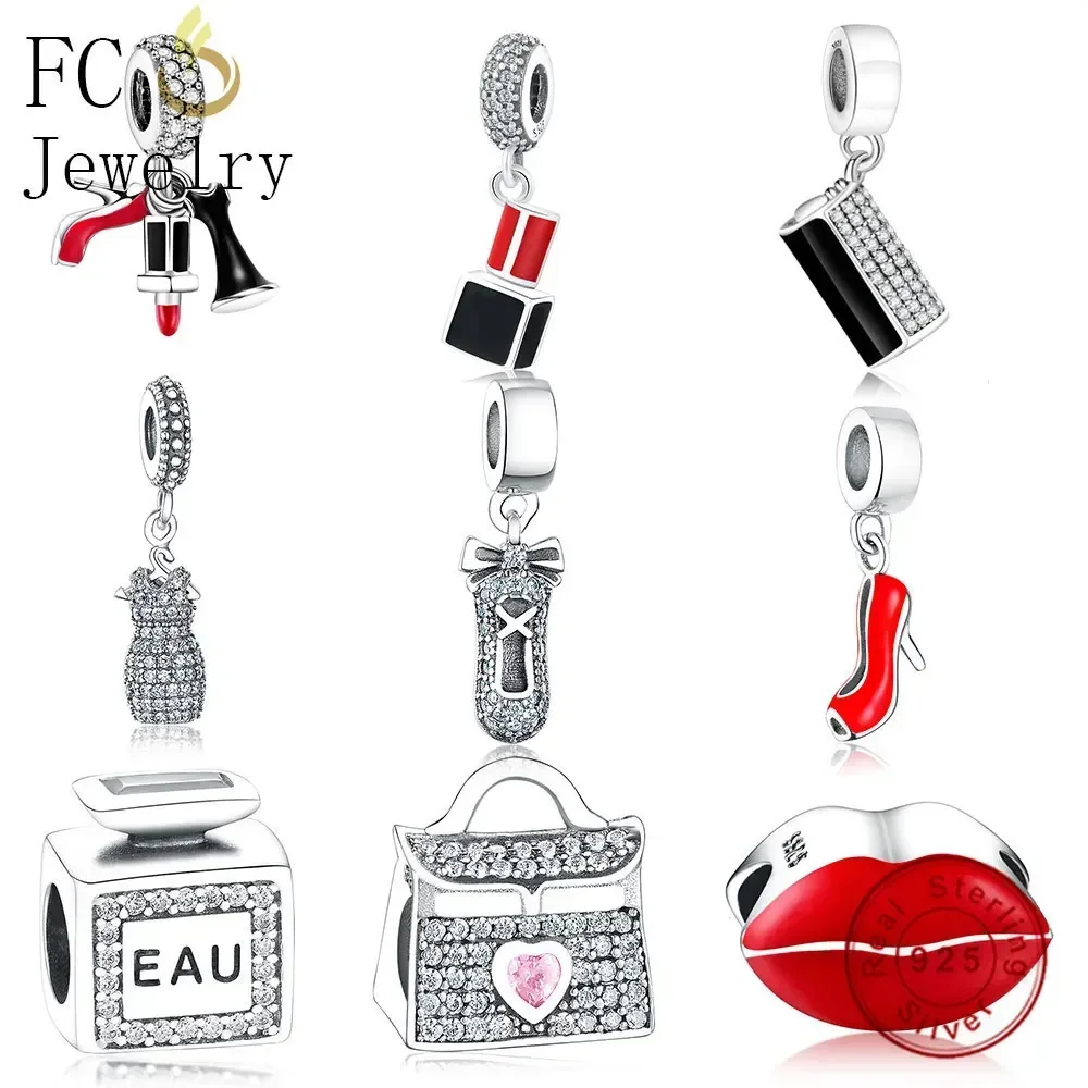 

FC Jewelry Fit Original Pan Charms Bracelet 925 Sterling Silver Dress Lip Lipstick High Heels Bag Perfume Cup Berloque DIY