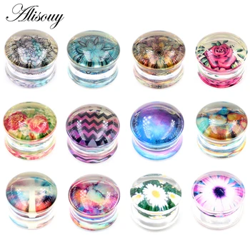 Alisouy 2pcs Transparent Acrylic Flower Cross Ear Gauges Tunnels Plugs Flesh Stretcher Expander Earrings Piercing Body Jewelry 1