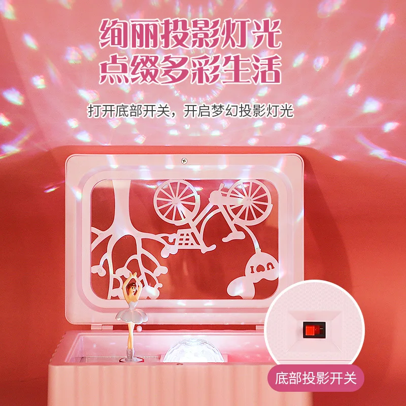 Pink Dancing Girl Music Box Jewelry Storage Organizer Music Box Ornaments Home Decor