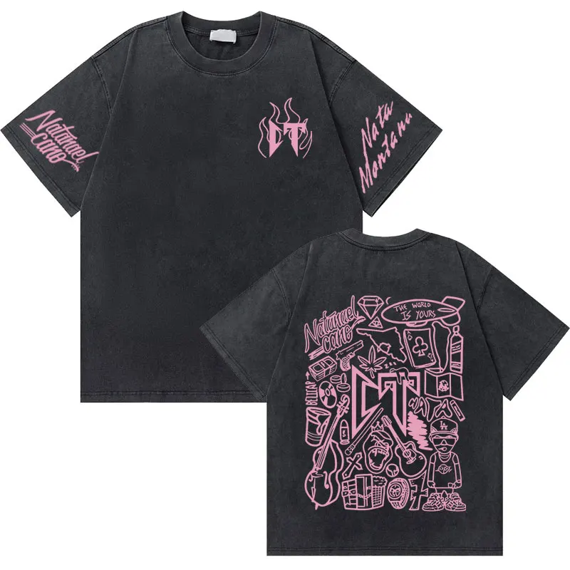 

Singer Natanael Cano Corridos Tumbados Sloth CT Print Vintage Washed T-shirt Men Women Casual Oversized Tshirt Men Hip Hop Tops