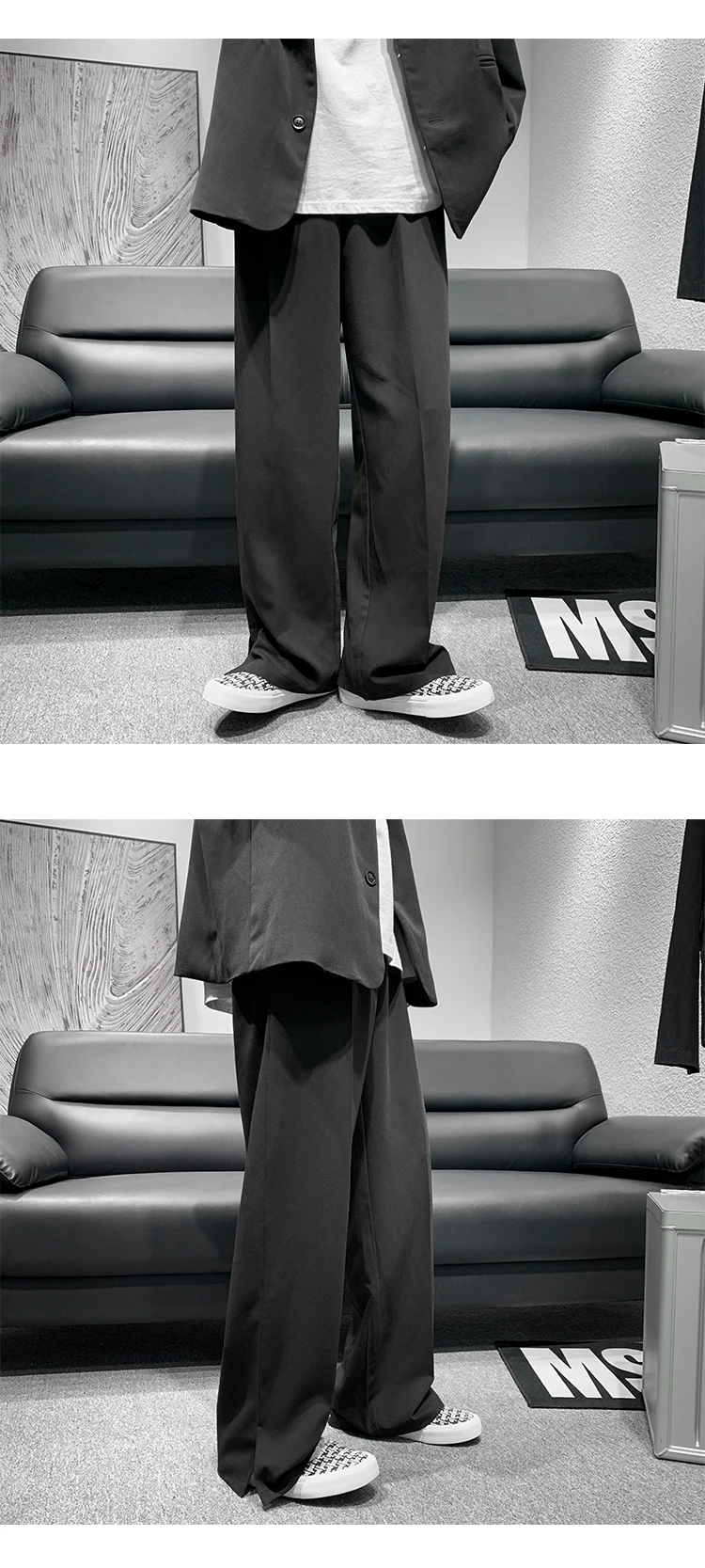 Description Picture 3 of itemSpring and Autumn Clothes New Self-made Mopping Pants Youth Popular Fashion Casual Straight Slit West Personality Men's Pants