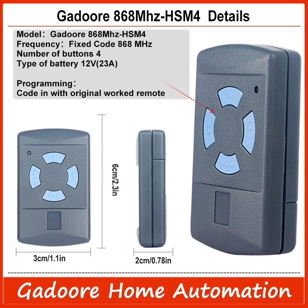 Gadoore 868Mhz HSM4-868 Garage Door Remote Hormann HSM4-868 Compatible with Hormann 868MHz HSM2 HSM4 HS1 HS2 HS4 HSZ1/Z2 HSP4