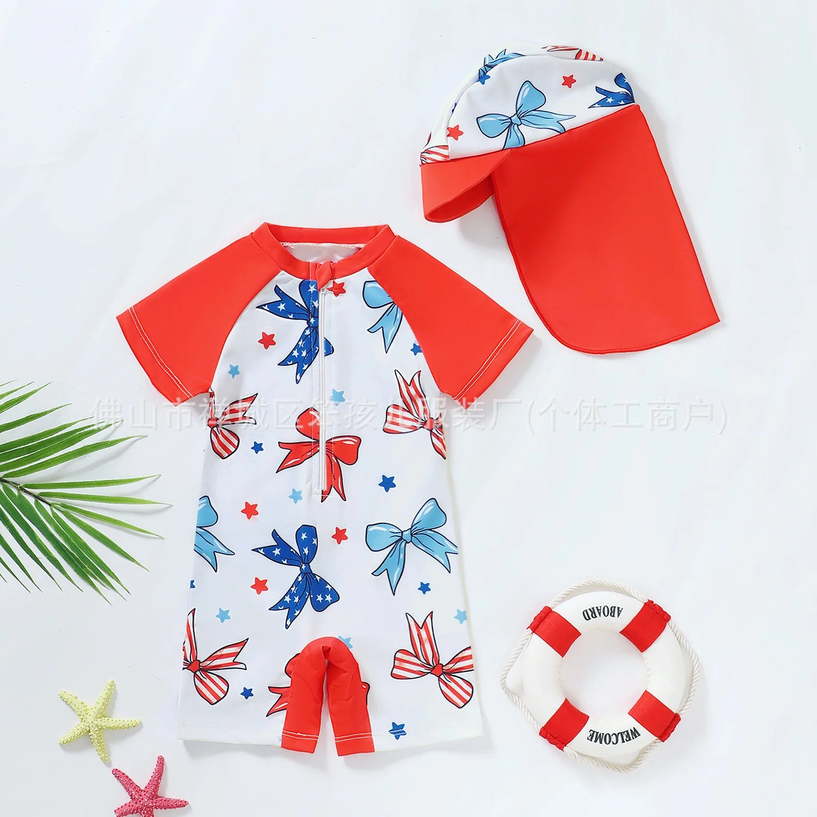 Easter Print Summer Color Block Baby Boys Swimming Suit Hat Two Piece Set Sport Style Infant Toddler Clothing from Mainland Chin