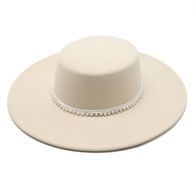 spring autumn fashion 2022 Women's cap hats pearl fedoras wide brim hat designer chapel beach elegant Wedding picture hat round 2