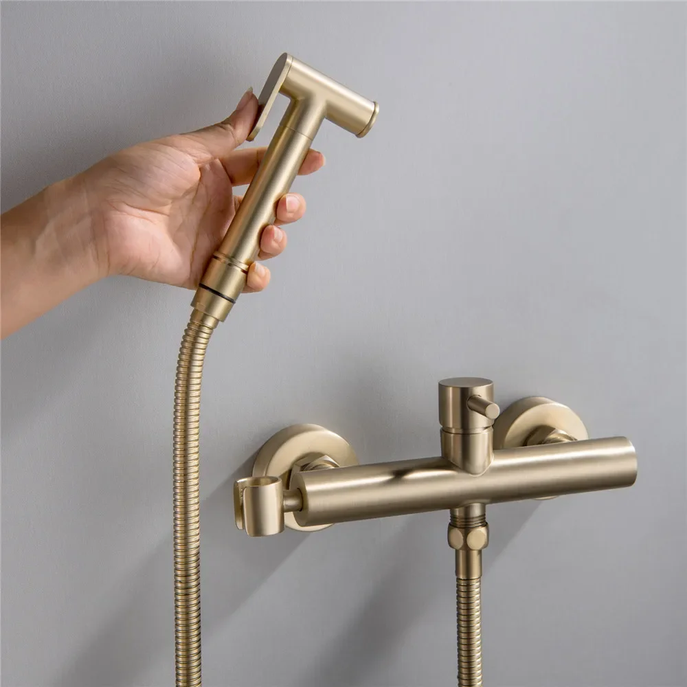 Description Picture 4 of itemHand Held Bidet Sprayer Douche Toilet Kit Brush gold Bidet  Set Hot and Cold Copper Valve Set Jet Bidet Faucet Set