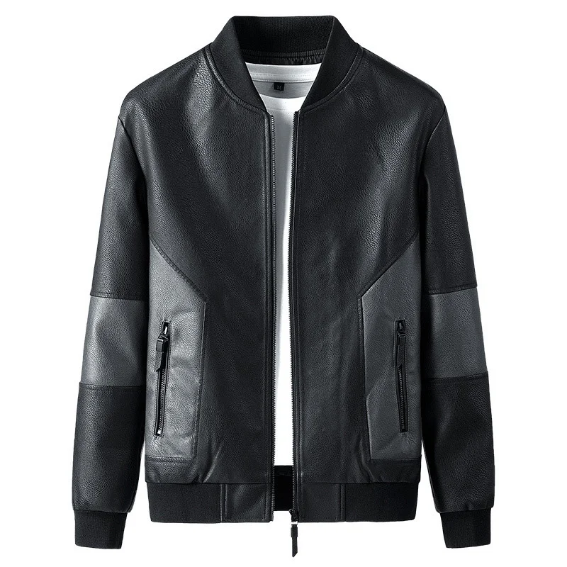 

Spring Autumn Men PU Leather Jackets Coat Windbreaker Men's Motorcycle Jacket Casual Patchwork Faux Outwear Plus Size