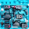 YyhcTool Box[Four-piece Set] Makita Rechargeable Lithium Battery Electric Hammer Angle Grinder Cutting Machine Electric Drill El 2