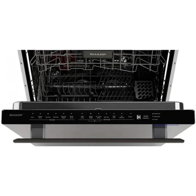 QWSHARP Slide-In Dishwasher,Stainless Steel Finish,24" Wide,Soil Sensors,Premium White LED Interior Lighting,Smooth Glide Rai 3