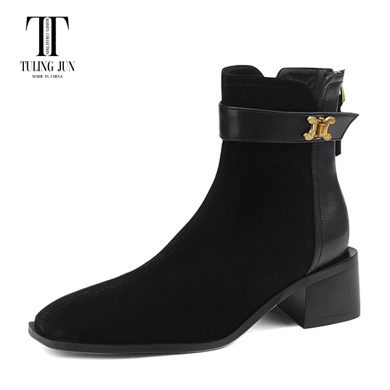 

TULING JUN 2023 New Autumn Winter Splicing Women's Boot Square Toe Medium Heels Fashion Temperament Simplicity Shoes For Women L