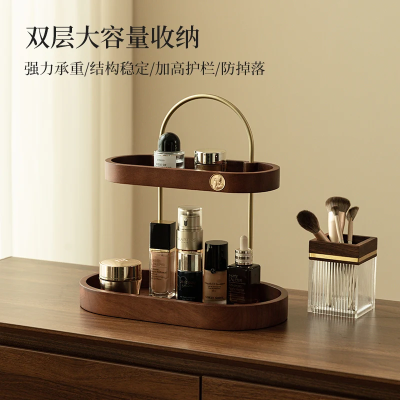 Cosmetics storage box, desktop perfume, lipstick rack, multi-layer solid wood dresser, skin care products, jewelry. 3
