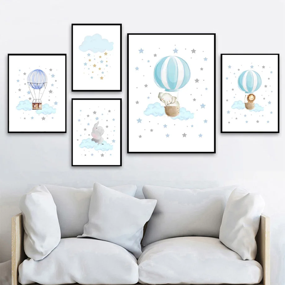 Giraffa Elephant Bunny Panda Moon Cloud Swing Wall Art Canvas Painting Nordic Poster E Stampe Immagini A Parete Kids Room Decor