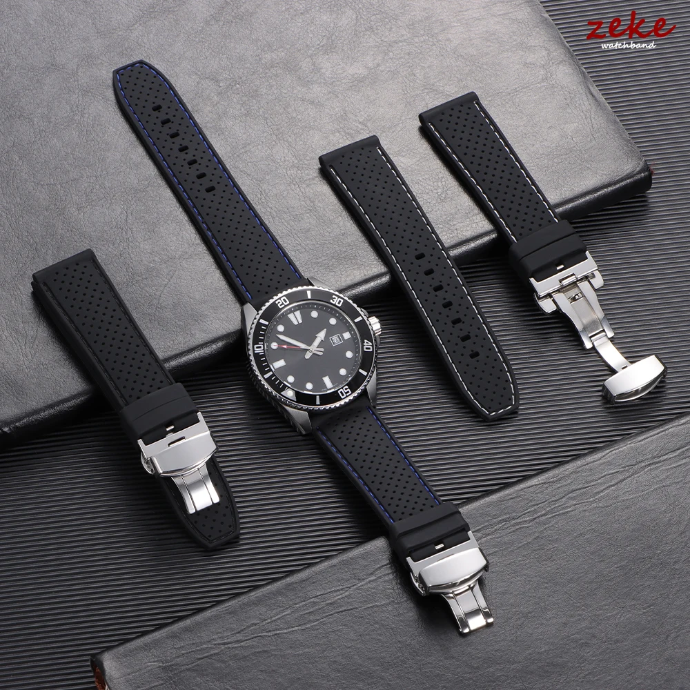 Deluxe Waterproof Silicone Watch Band with Butterfly Buckle - Soft, Breathable Strap Replacement