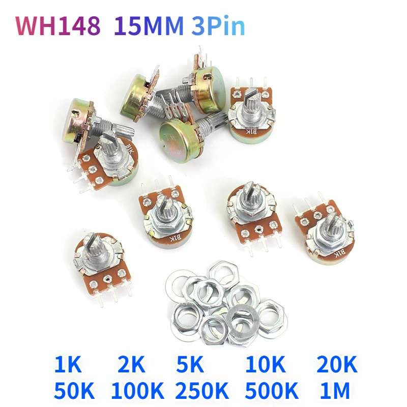 5/10PCS WH148 Linear Potentiometer 15mm 3pin 10K Potentiometers Kit ...