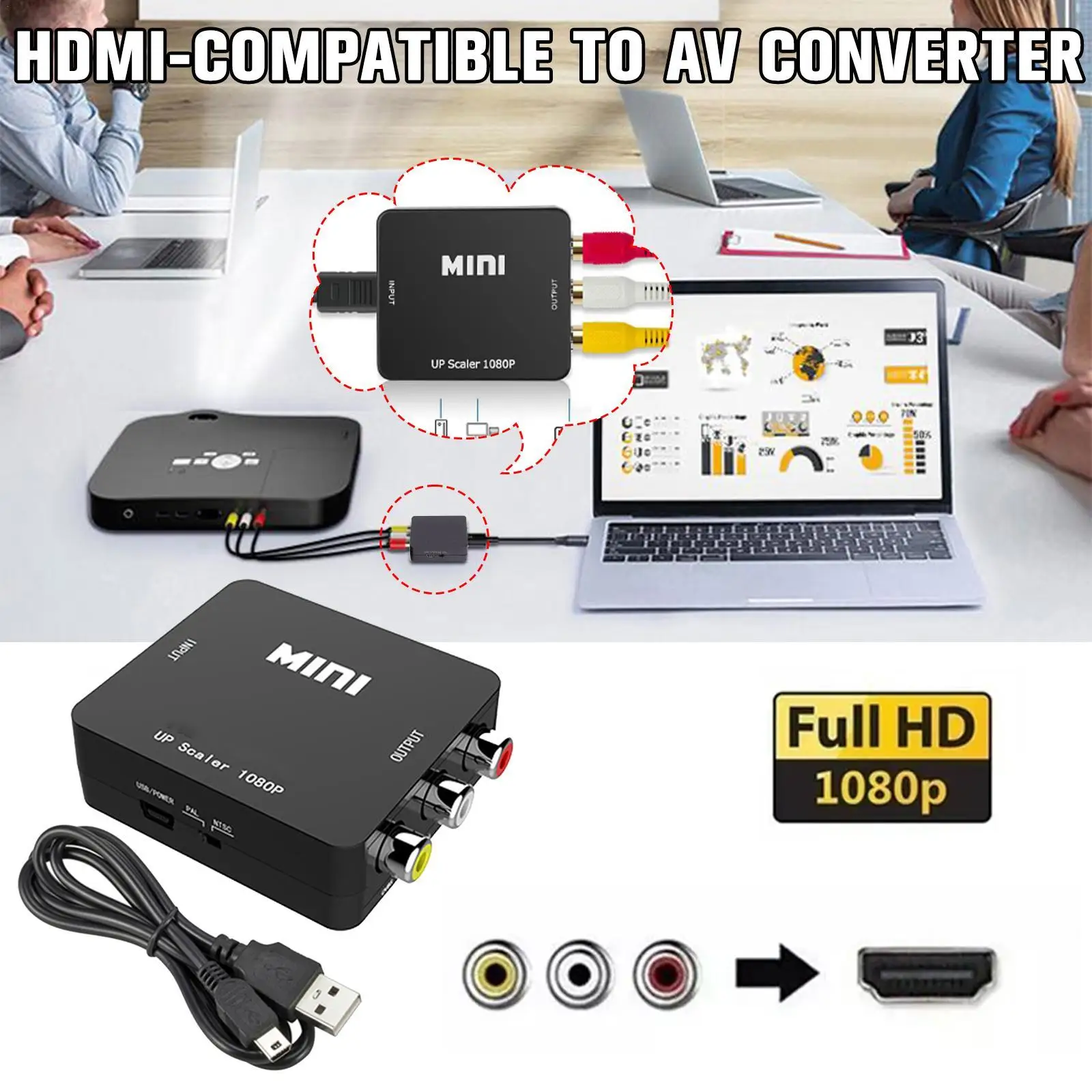 Adattatore Da RCA A HDMI, Da AV A HDMI, Convertitore Audio Video 1080p Composito Cvbs Con Cavo Hdmi P146771 Adattatore Da RCA A HDMI, Da AV A HDMI, Convertitore Audio Video 1080p Composito Cvbs Con Cavo Hdmi P146771