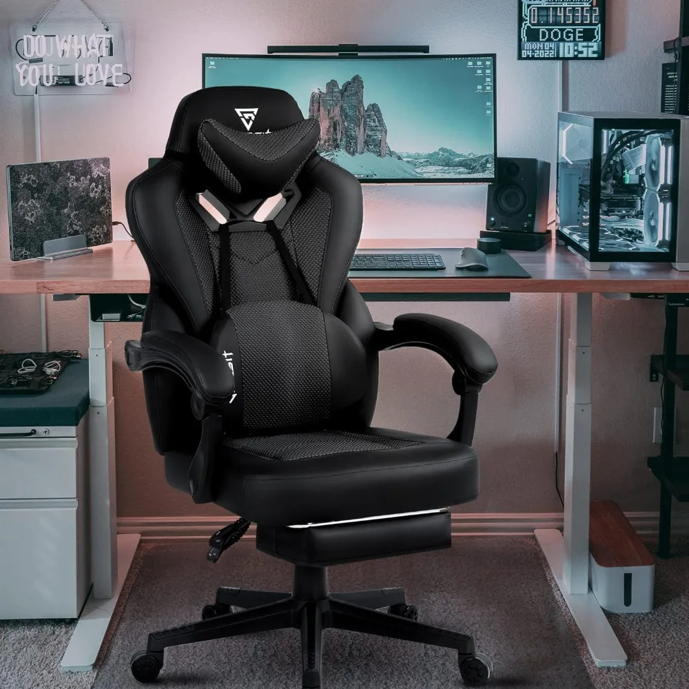 Gaming Chair- Gaming Chair with Footrest, Mesh Gaming Chair for Heavy People, Ergonomic Reclining Gamer Computer Chair for Adult