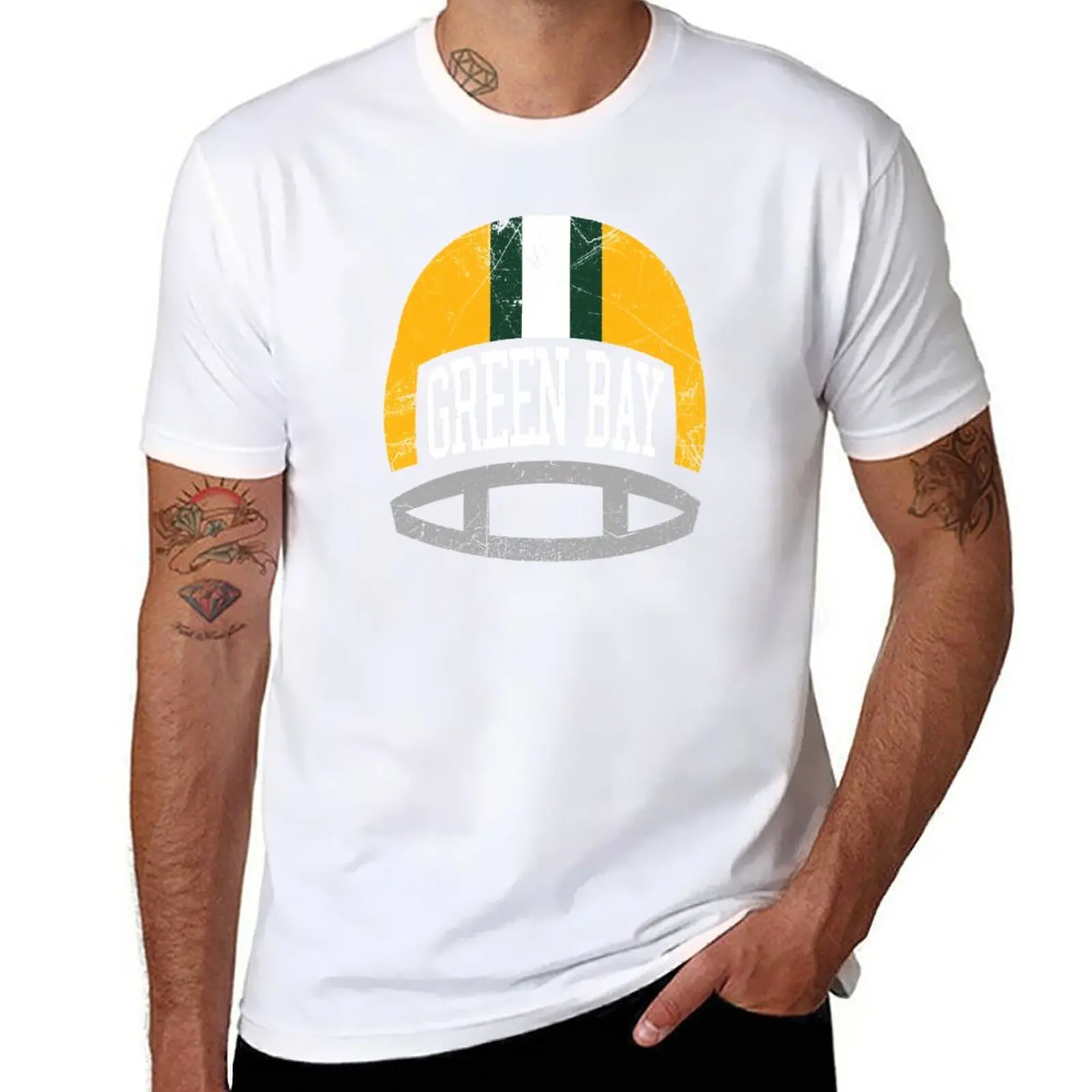 Green Bay Retro Helmet-T-Shirt Verde Maglietta Nera Maglietta Sublime Maglietta Grafica Felpe, Uomo