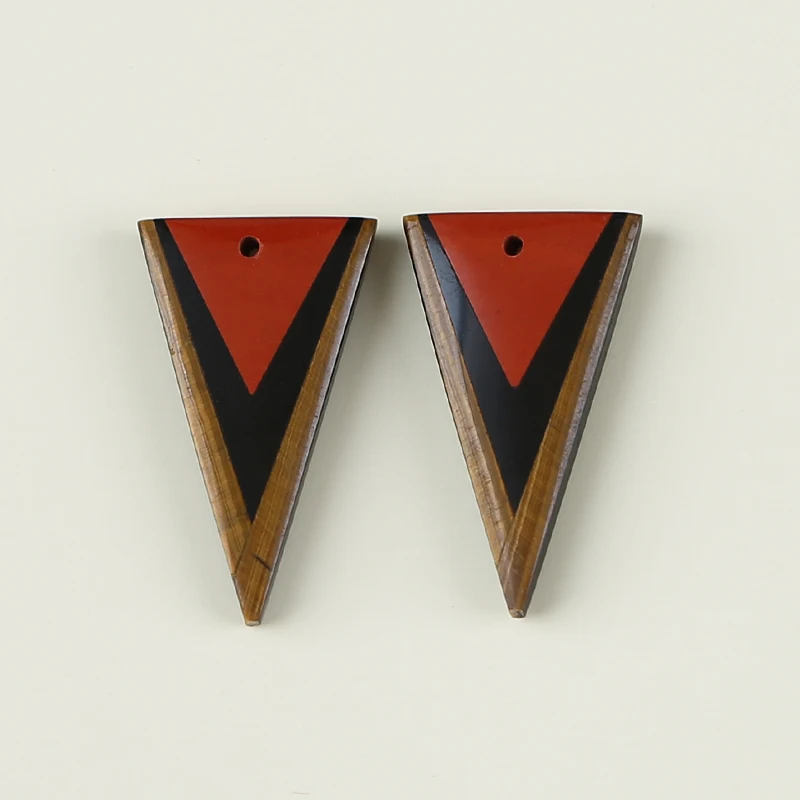 Natural Stone Red River Jasper,Obsidian,Tiger-Eye Triangle Intarsia Gemstone Earrings Bead Accessories,26x15x4mm,4.2g