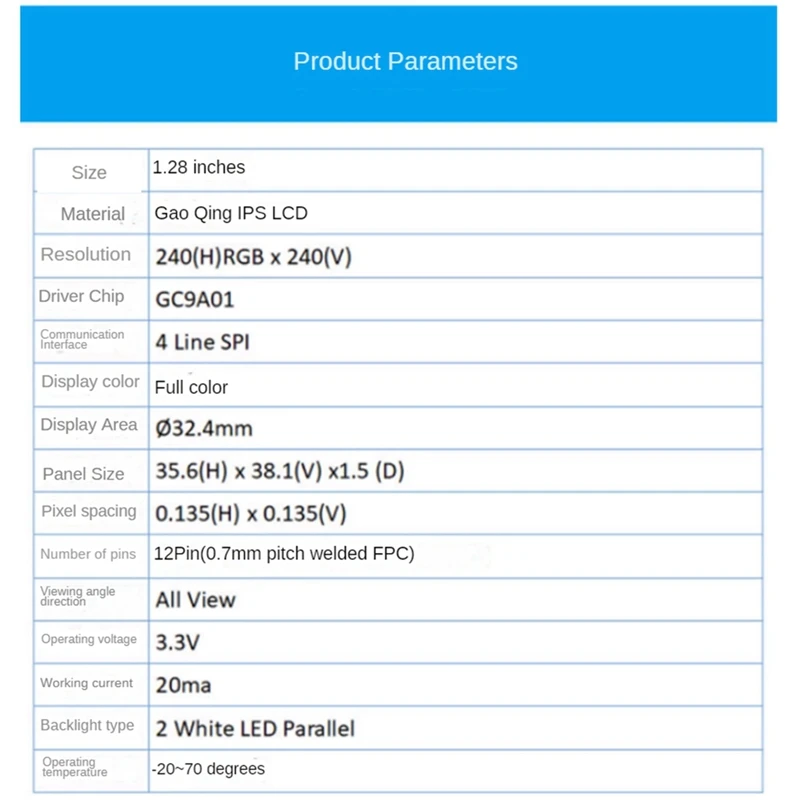 블랙 디스플레이 스크린 디스플레이 모듈, 1.28 인치 IPS 라운드 컬러 LCD 보드, 240X240 SPI 인터페이스, GC9A01 드라이버