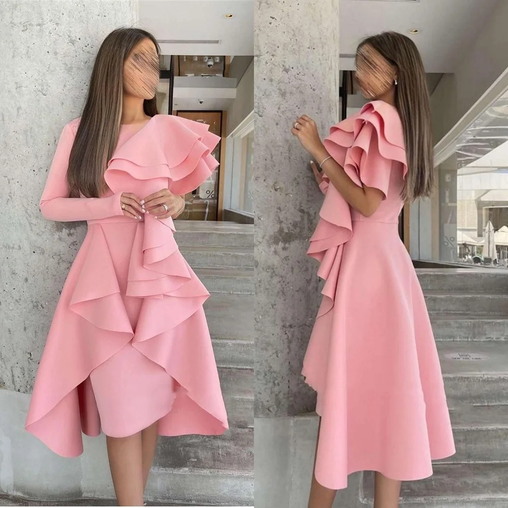 

Prom Dress Saudi Arabia Evening Jersey Ruched Celebrity A-line Scoop Neck Bespoke Occasion Gown Midi Dresses