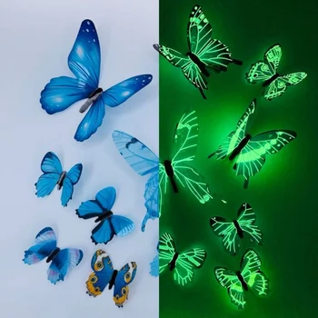 Autocollant mural créatif papillon lumineux 3D, 12 pièces, à la mode, pour bricolage, Art mural moderne, décorations pour la maison, cadeau DIY, nouvelle collection 1