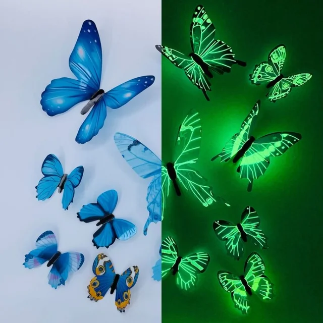 Autocollant mural créatif papillon lumineux 3D, 12 pièces, à la mode, pour bricolage, Art mural moderne, décorations pour la maison, cadeau DIY, nouvelle collection 1